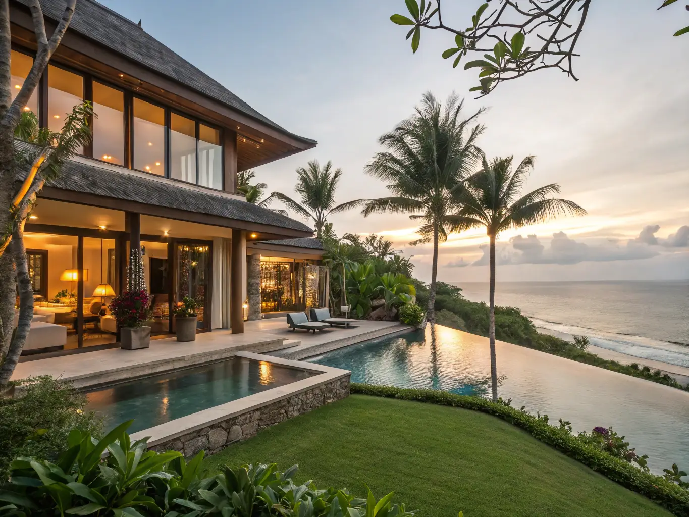 A beautifully decorated villa garden set up for a private event, showcasing the bespoke event planning services offered by Bali Luxury Stays.